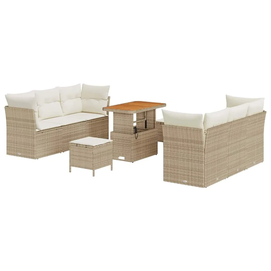 Ensemble de canapé de jardin 9 pcs Beige et crème polyrotin - 2