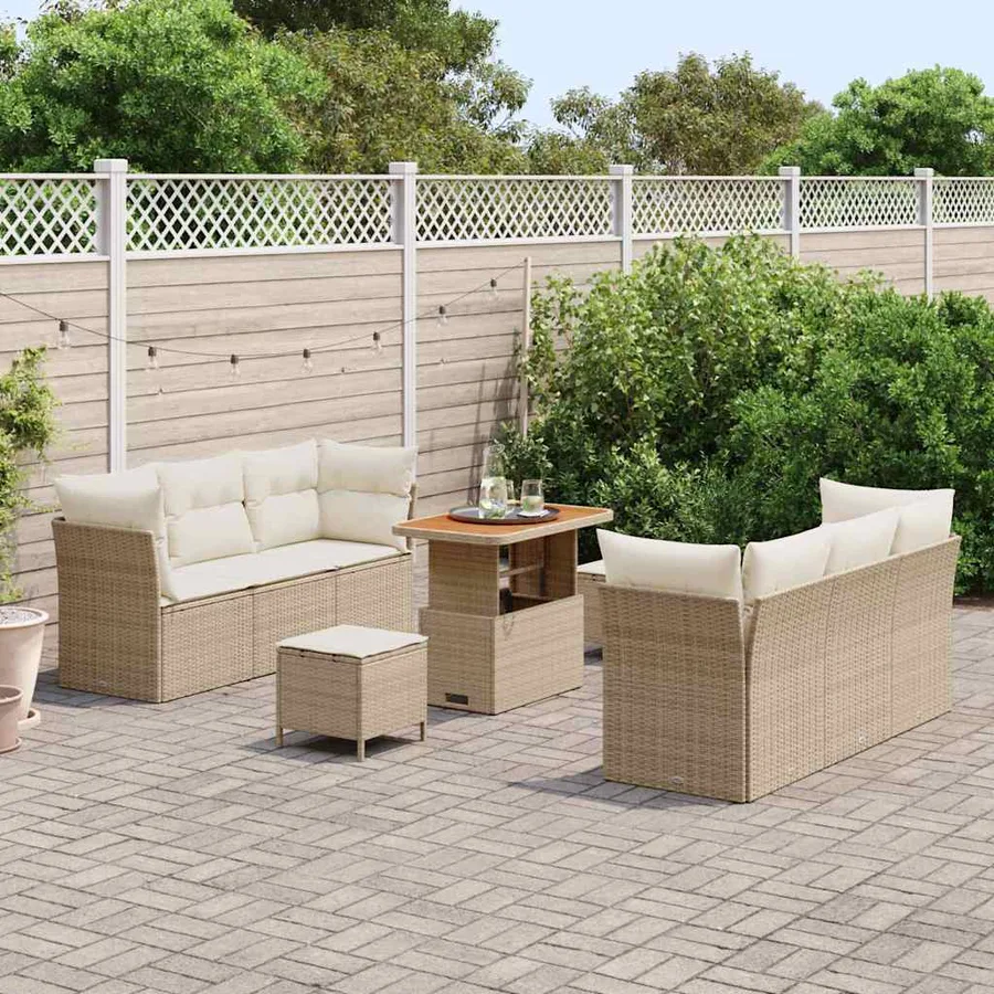 Ensemble de canapé de jardin 9 pcs Beige et crème polyrotin - 3