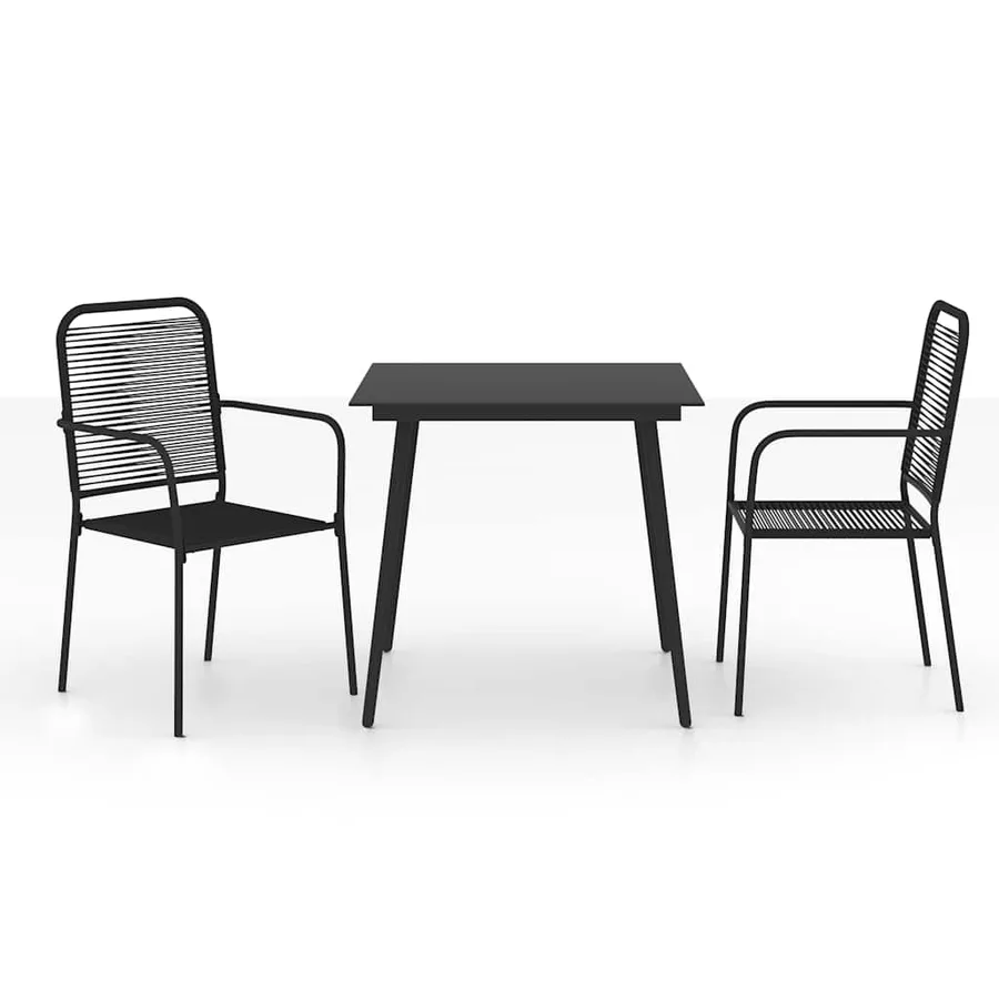 Ensemble à manger de jardin 3 pcs Corde en coton et acier Noir - 2