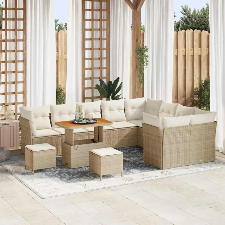 Ensemble de canapé de jardin avec coussin 12 pcs beige et crème