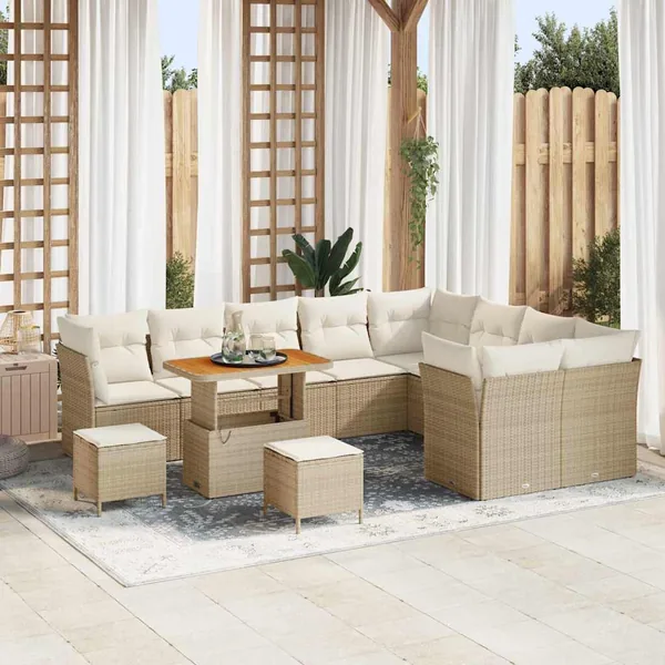 Ensemble de canapé de jardin avec coussin 12 pcs beige et crème