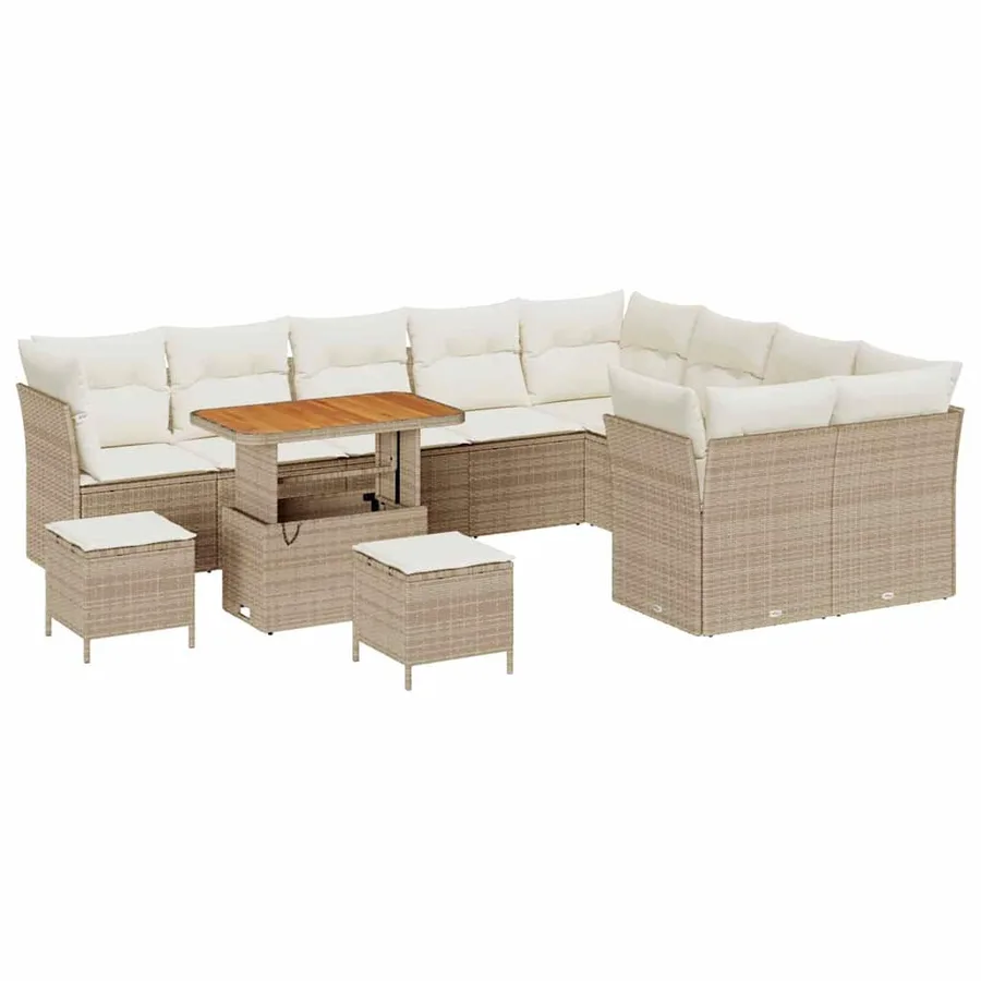 Ensemble de canapé de jardin avec coussin 12 pcs beige et crème - 2