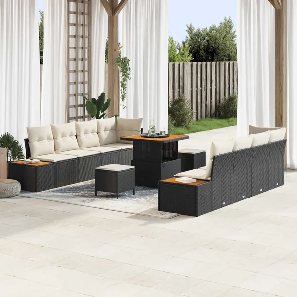 Ensemble de canapé de jardin avec coussin 11 pcs Noir et Crème