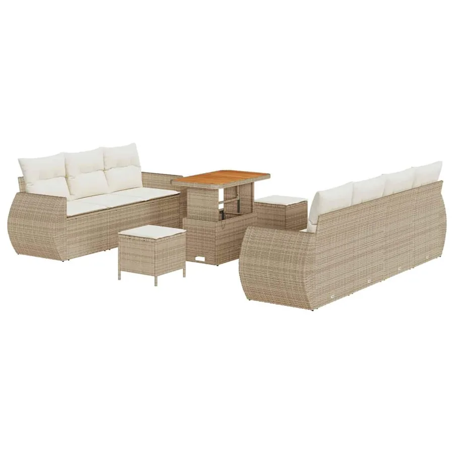 Ensemble de canapé de jardin 10 pcs Beige et crème polyrotin - 2