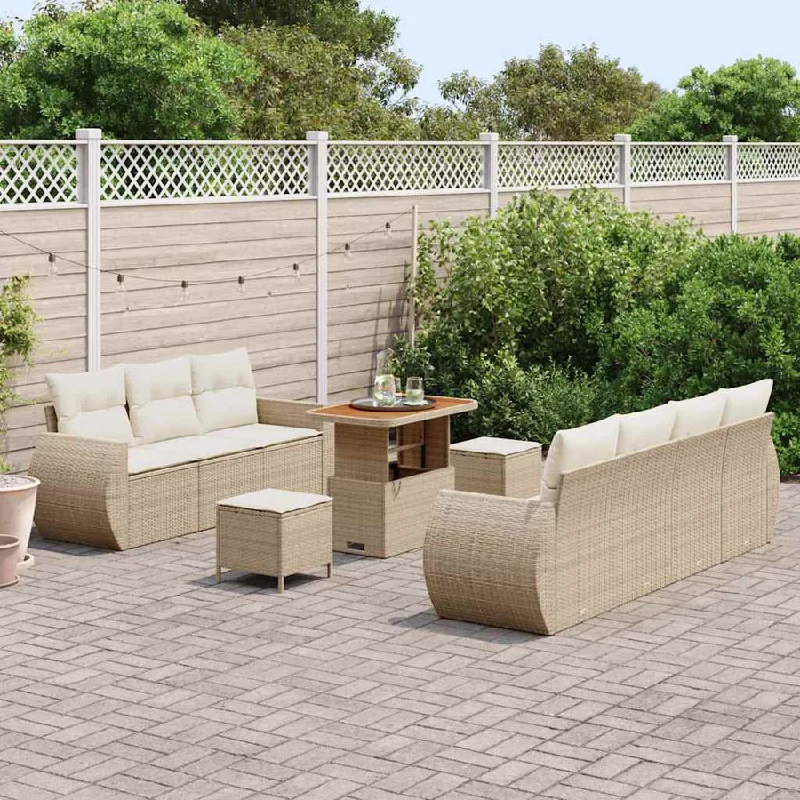 Ensemble de canapé de jardin 10 pcs Beige et crème polyrotin - 3