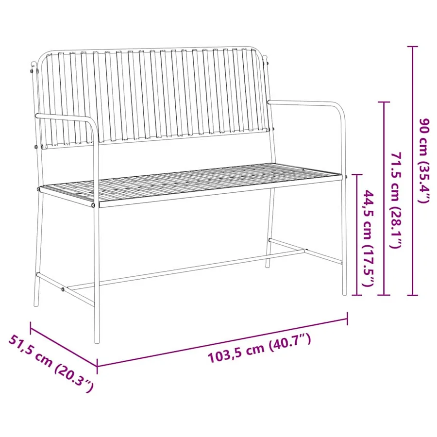 Banc de jardin Noir 103,5 x 51,5 x 90 cm Acier - 9