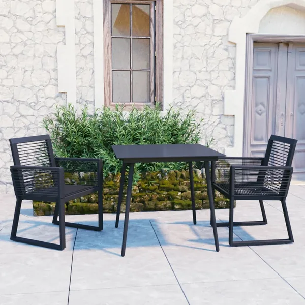 Ensemble à manger d'extérieur 3 pcs Rotin PVC Noir