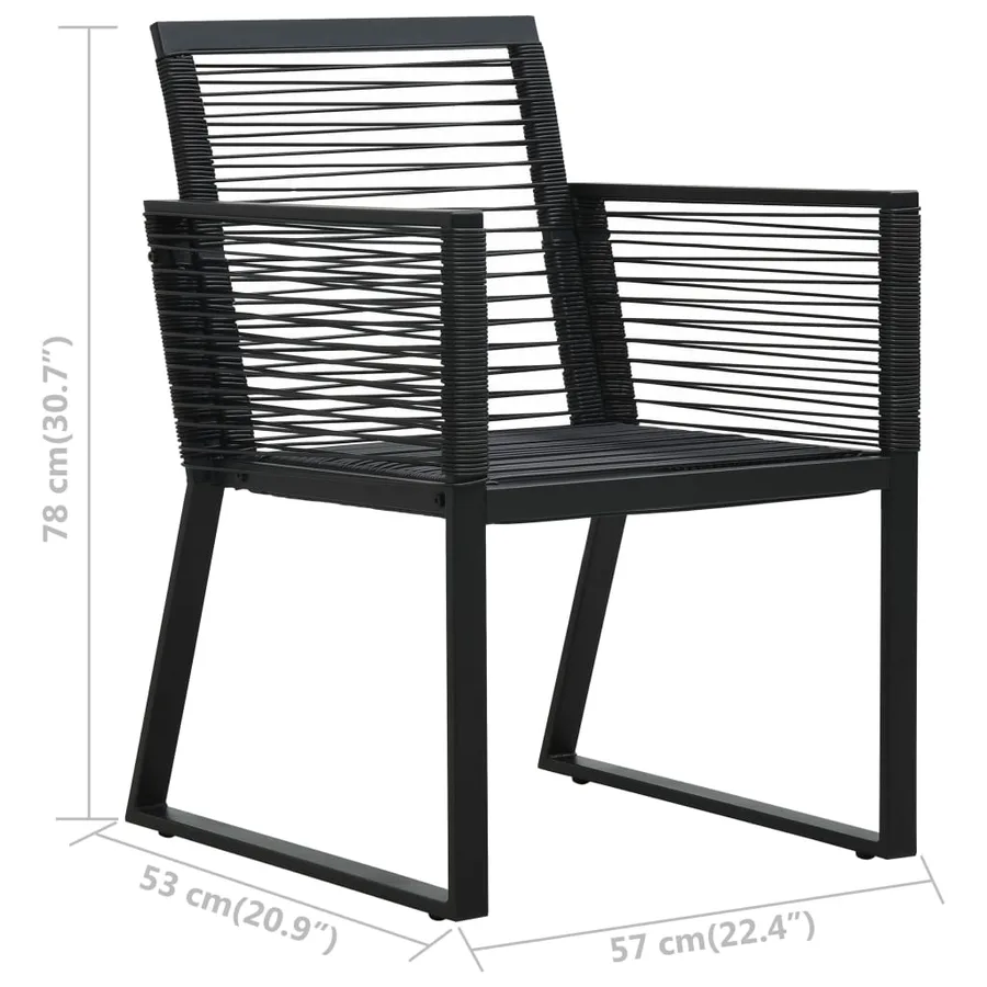 Ensemble à manger d'extérieur 3 pcs Rotin PVC Noir - 16