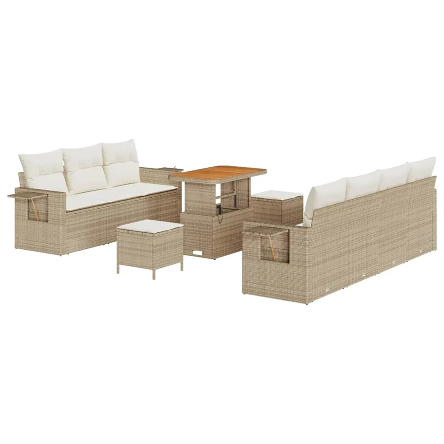 Ensemble de canapé de jardin avec coussin 10 pcs beige et crème - 2