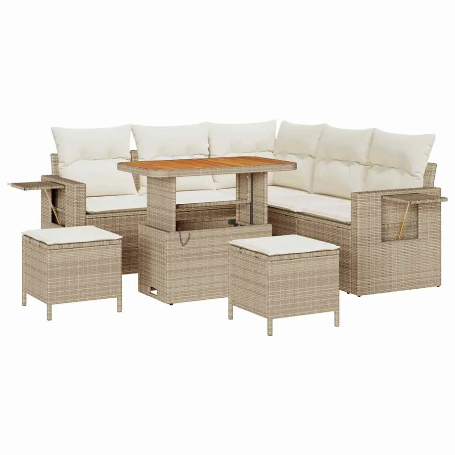 Ensemble de canapé de jardin 9 pcs Beige et crème polyrotin - 2