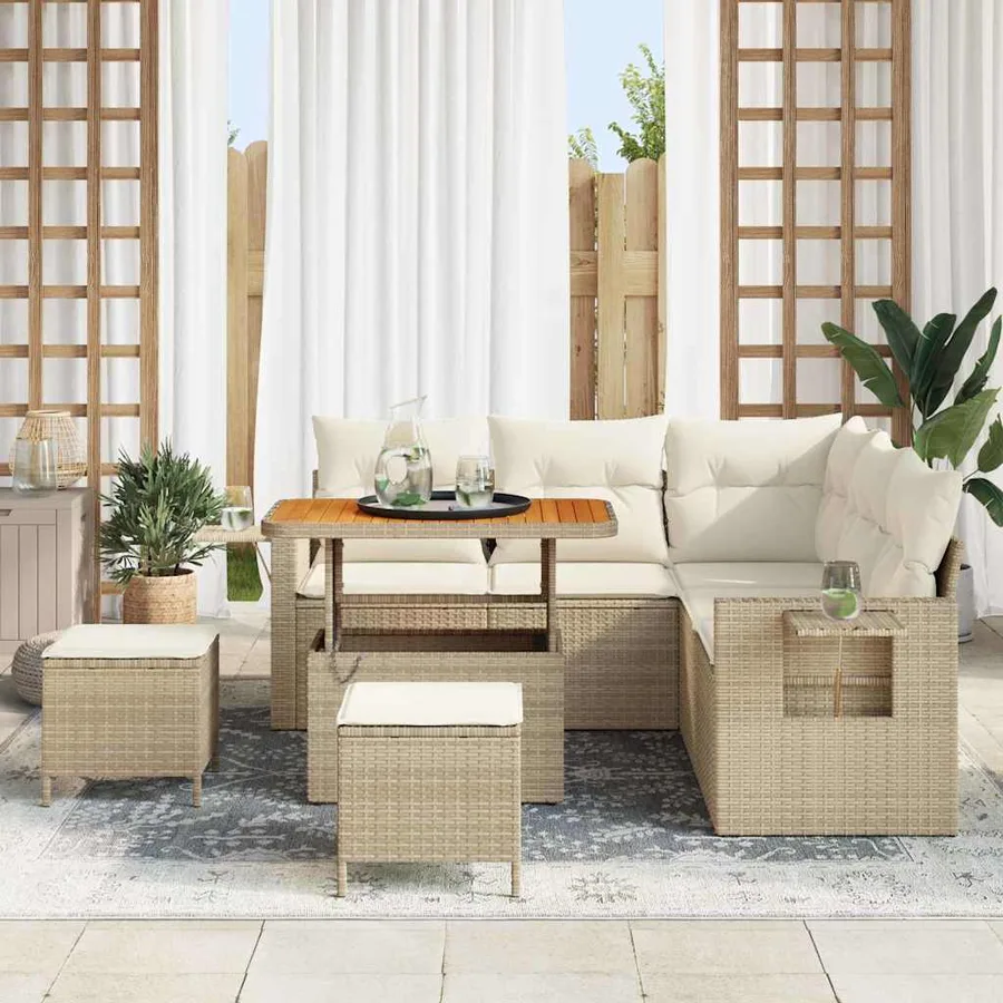 Ensemble de canapé de jardin 9 pcs Beige et crème polyrotin - 3