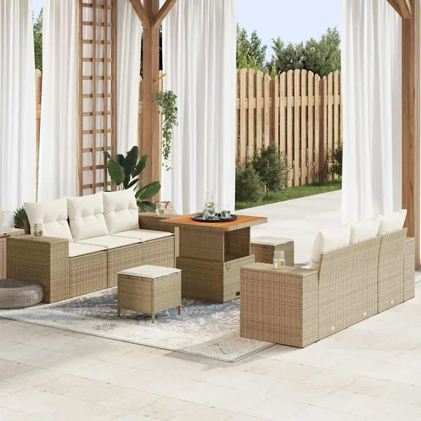 Ensemble de canapé de jardin Beige et crème 221 x 204 x 85 cm