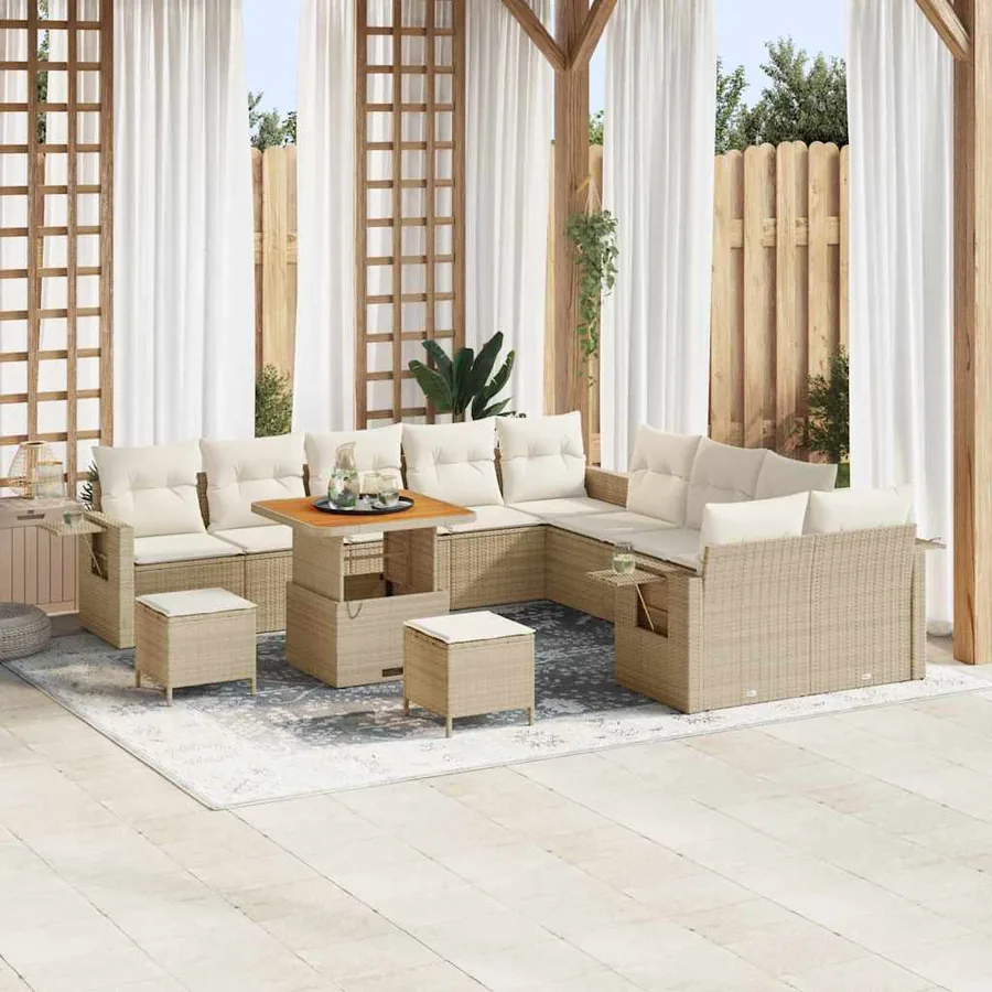 Ensemble de canapé de jardin 13 pcs Beige polyrotin