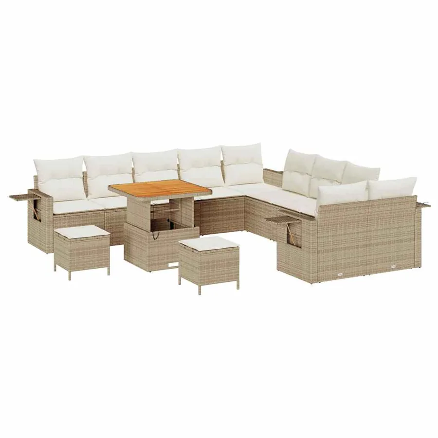 Ensemble de canapé de jardin 13 pcs Beige polyrotin - 2