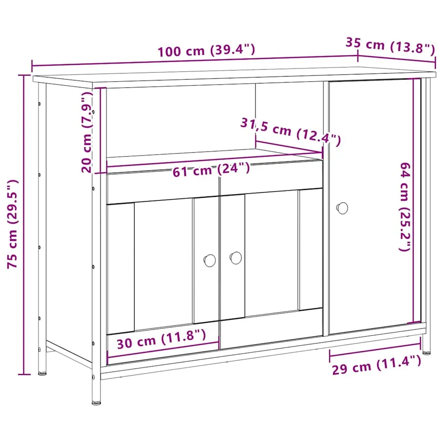 Buffet Bois ancien 100 x 35 x 75 cm - 11