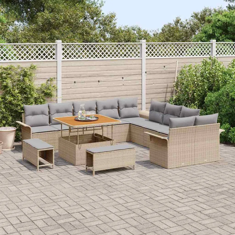 Ensemble de canapé de jardin 13 pcs Beige et Gris clair - 3