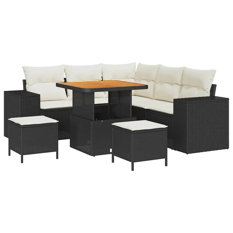 Ensemble de canapé de jardin 8 pcs Noir et Crème polyrotin - 2