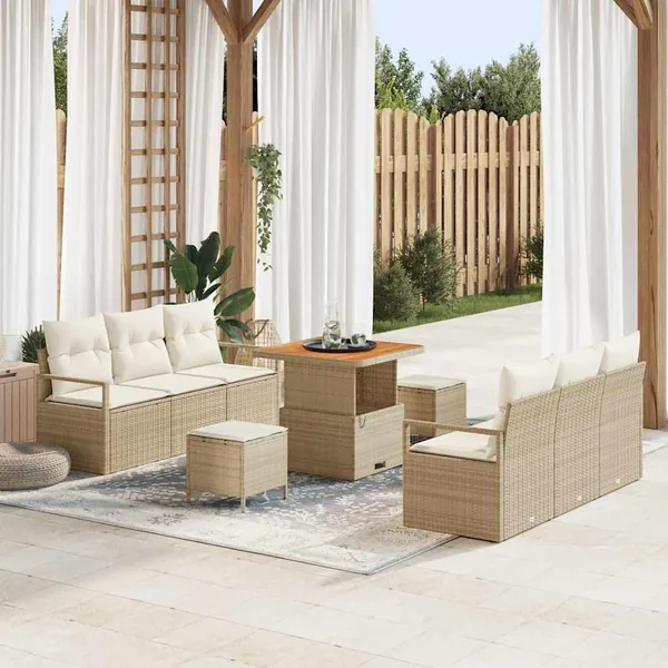 Ensemble de canapé de jardin 9 pcs Beige Poly rotin