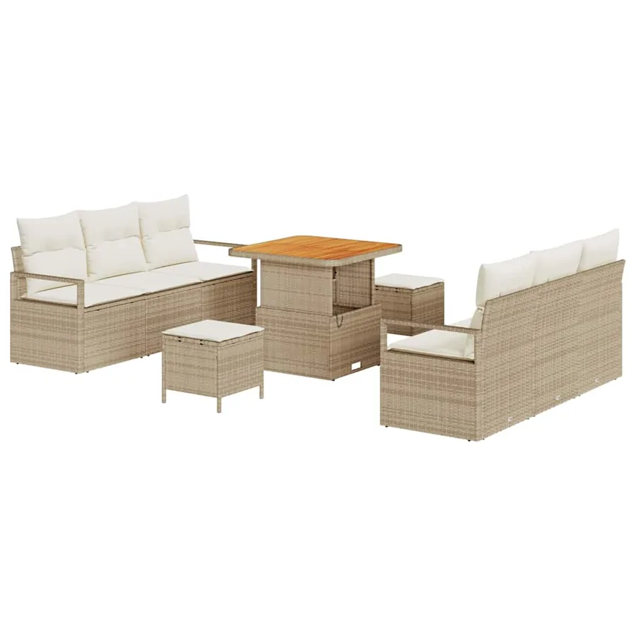 Ensemble de canapé de jardin 9 pcs Beige Poly rotin - 2