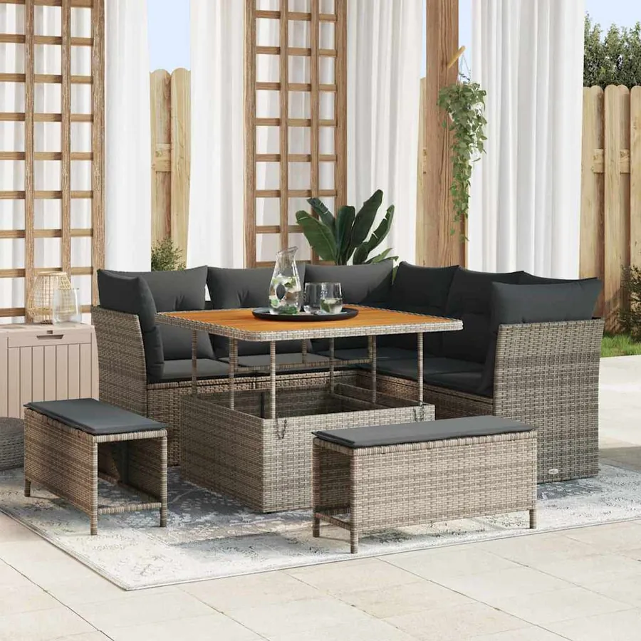 Ensemble de canapé de jardin 8 pcs Gris polyrotin
