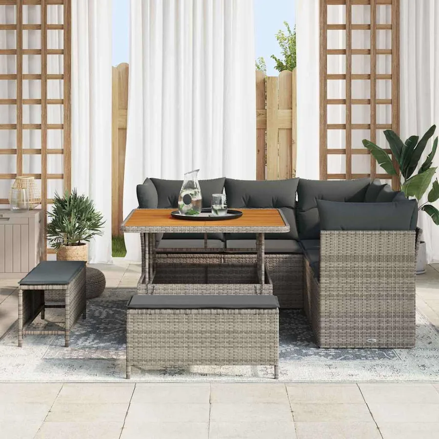 Ensemble de canapé de jardin 8 pcs Gris polyrotin - 3