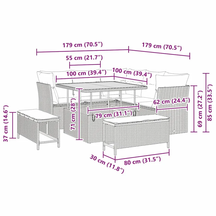 Ensemble de canapé de jardin 8 pcs Gris polyrotin - 9