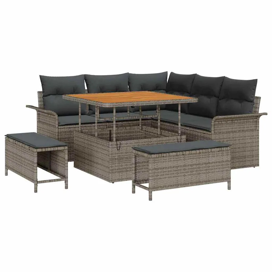 Ensemble de canapé de jardin avec coussin 8 pcs Gris polyrotin - 2