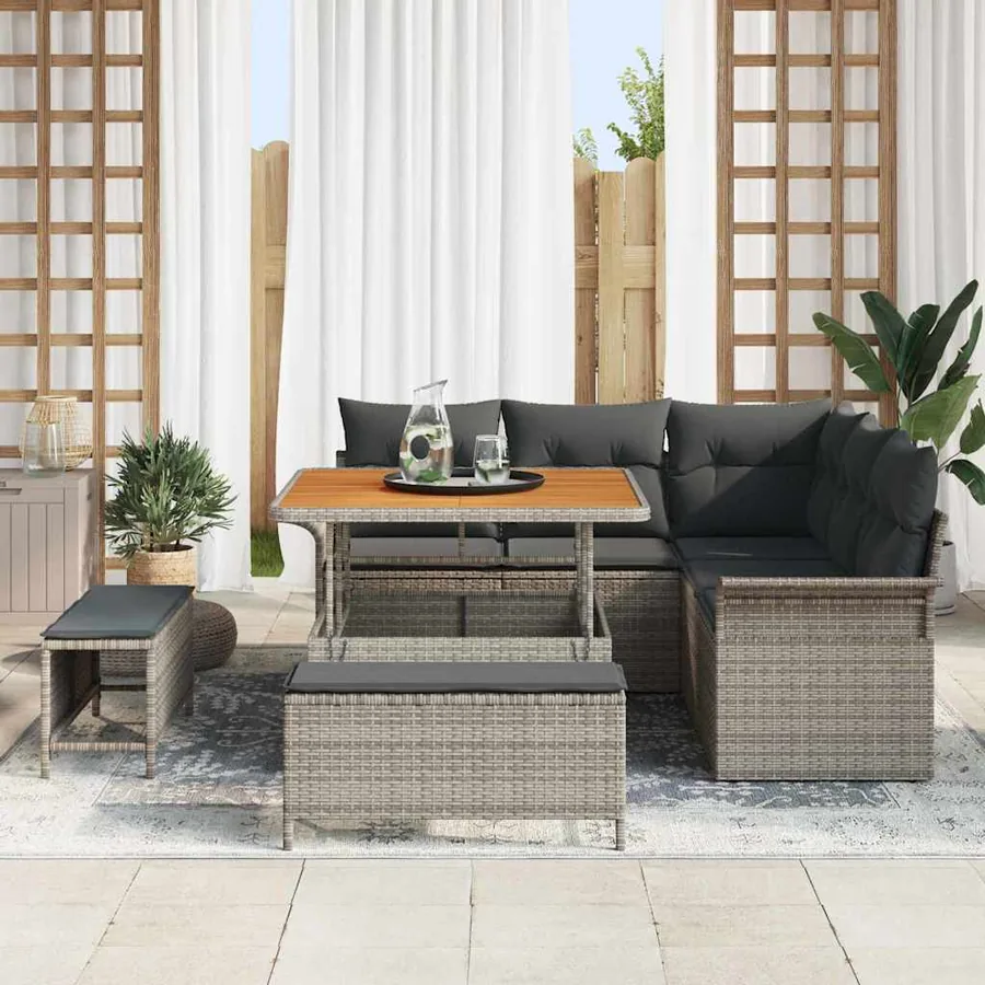 Ensemble de canapé de jardin avec coussin 8 pcs Gris polyrotin - 3