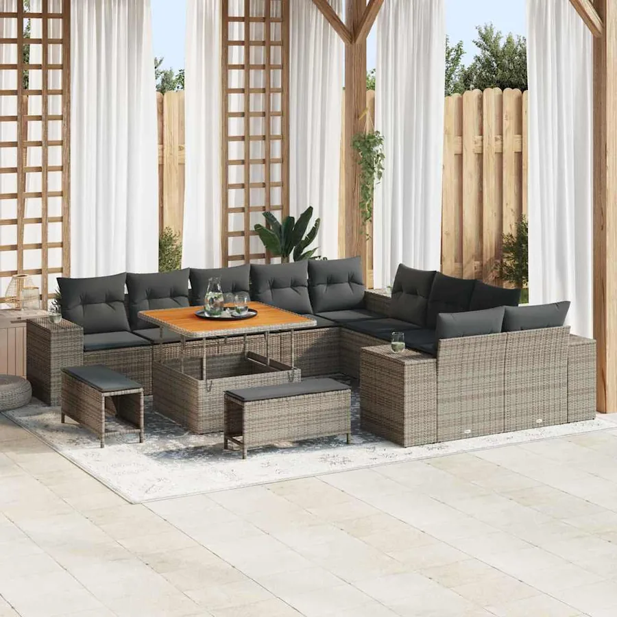 Ensemble de canapé de jardin avec coussin 13 pcs Gris polyrotin