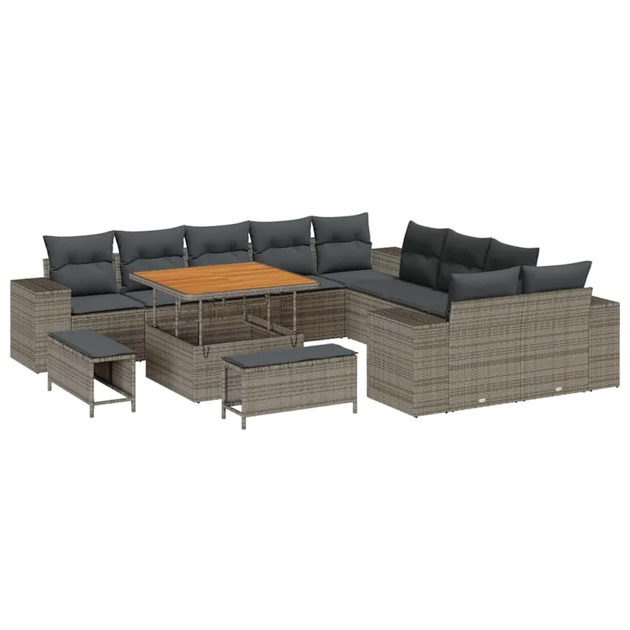 Ensemble de canapé de jardin avec coussin 13 pcs Gris polyrotin - 2