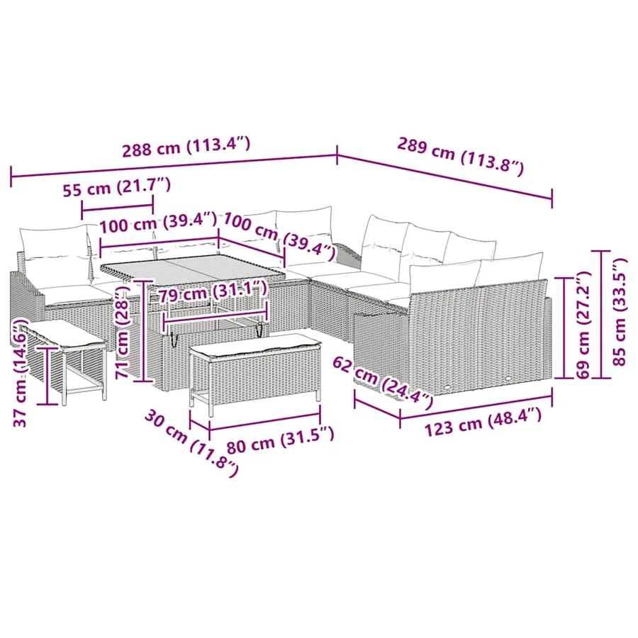 Ensemble de canapé de jardin avec coussin 13 pcs Gris polyrotin - 12