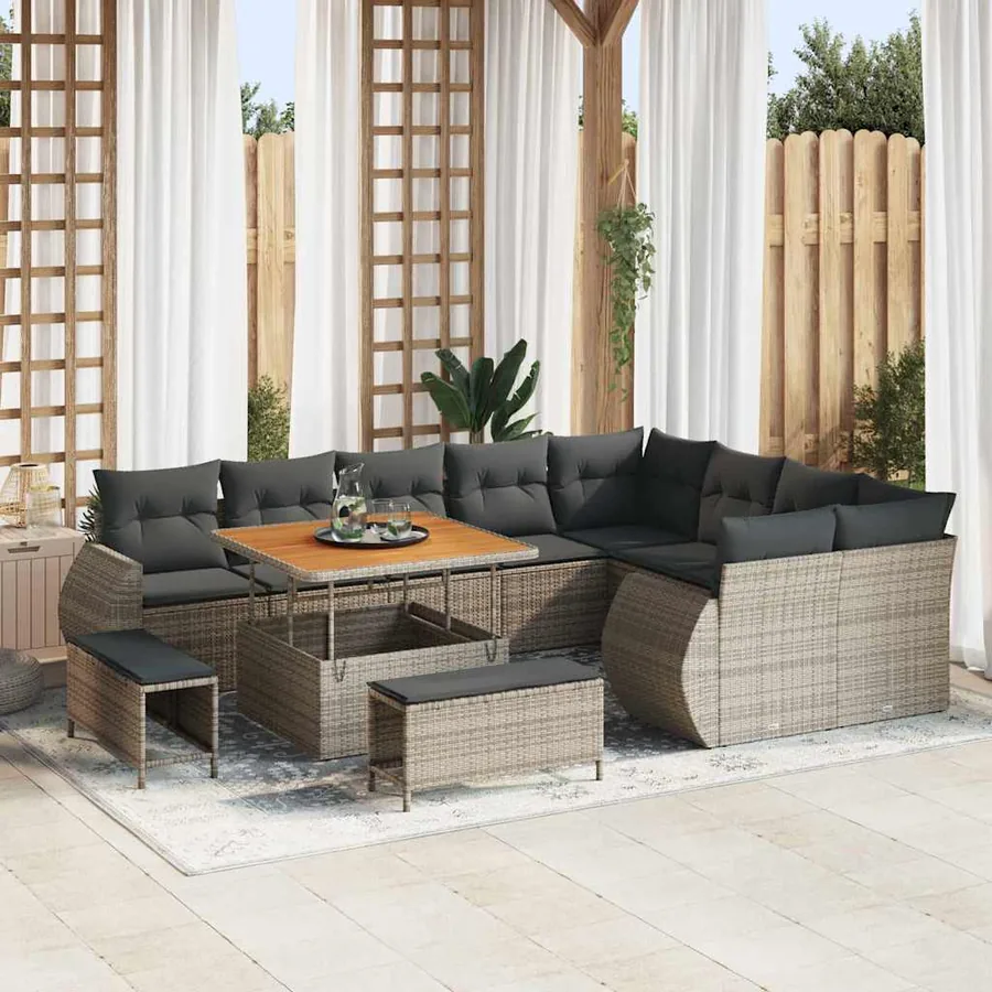 Ensemble de canapé de jardin 12 pcs Gris polyrotin
