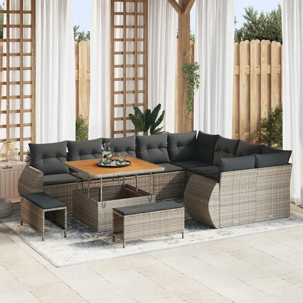 Ensemble de canapé de jardin 12 pcs Gris polyrotin