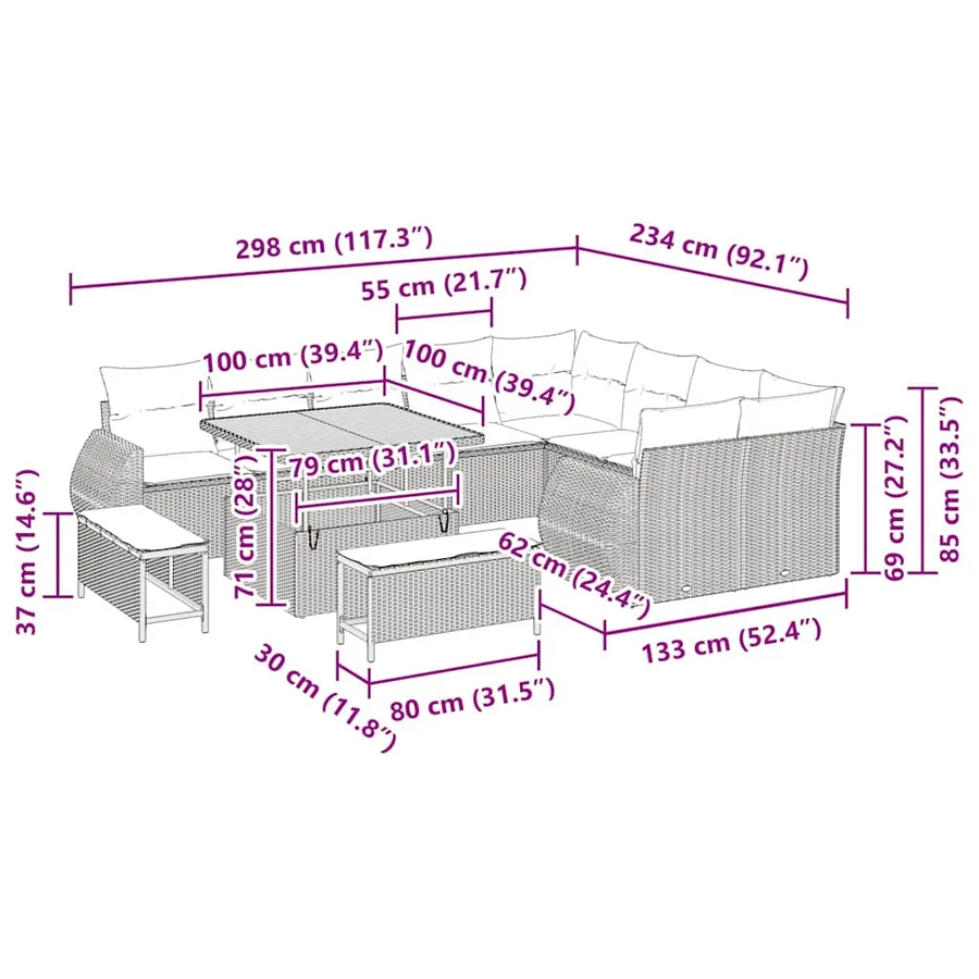 Ensemble de canapé de jardin 12 pcs Gris polyrotin - 14