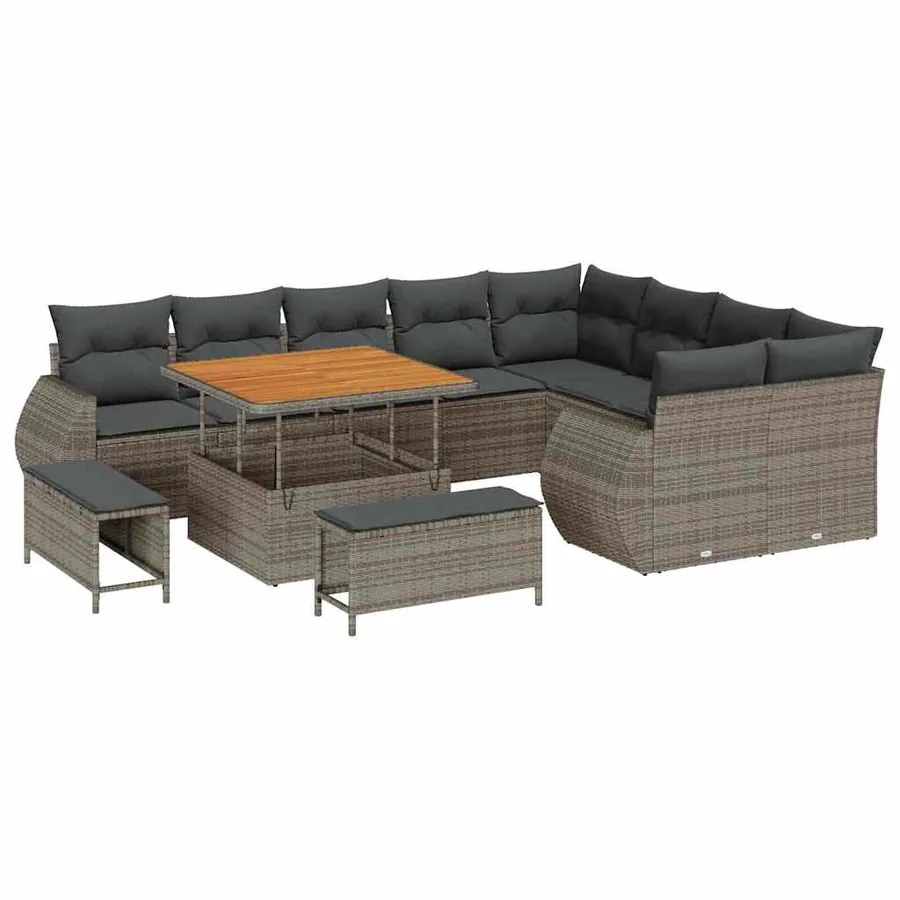 Ensemble de canapé de jardin 12 pcs Gris polyrotin - 2