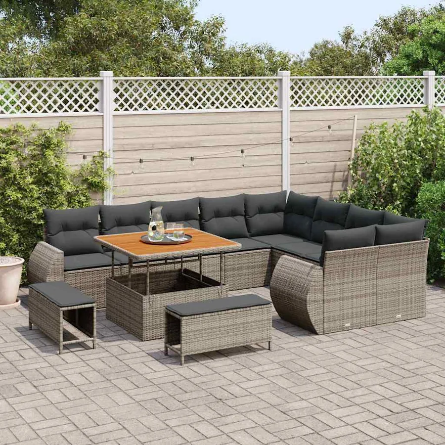 Ensemble de canapé de jardin 12 pcs Gris polyrotin - 3