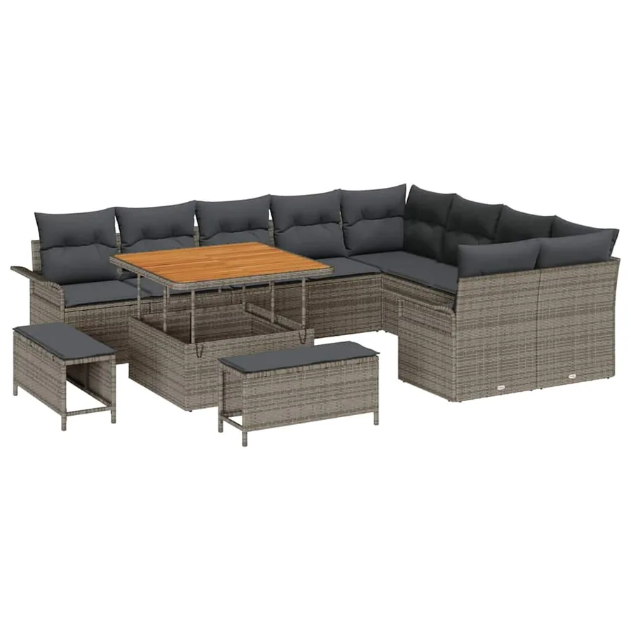 Ensemble de canapé de jardin avec coussin 12 pcs Gris polyrotin - 2