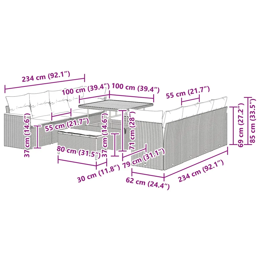 Ensemble de canapé de jardin 11 pcs Gris polyrotin - 14