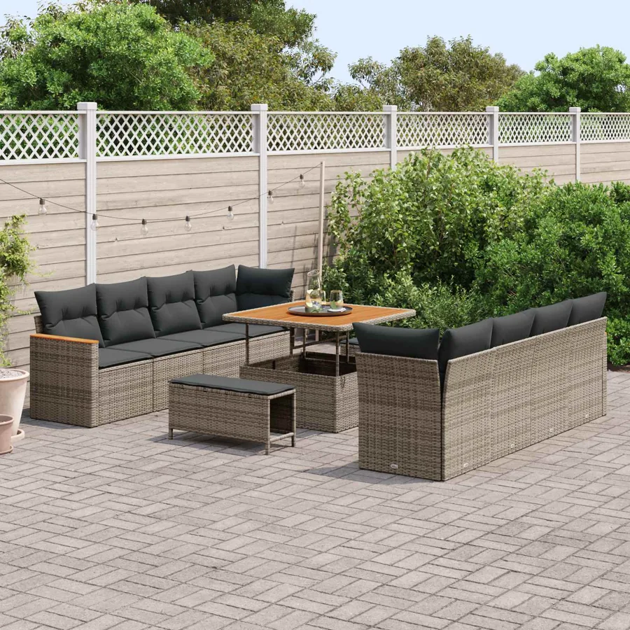 Ensemble de canapé de jardin 11 pcs Gris polyrotin - 3