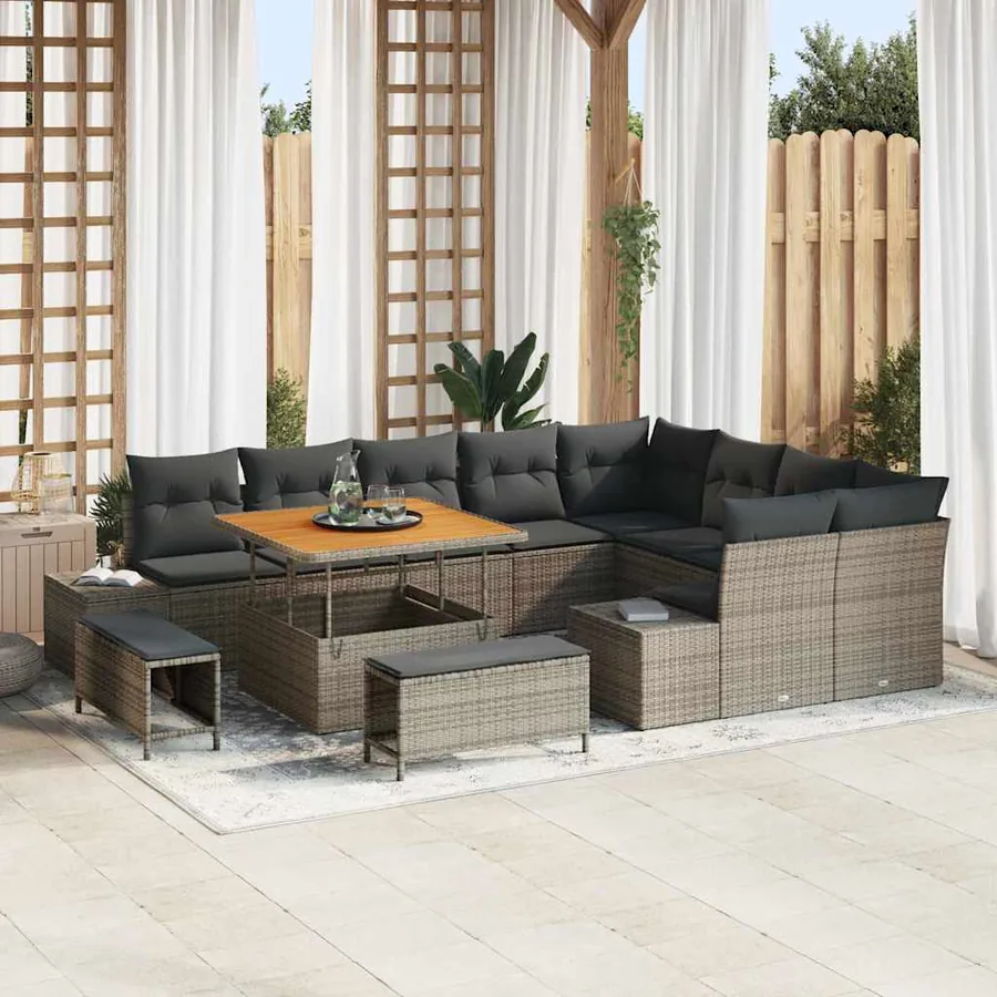 Ensemble de canapé de jardin avec coussin 12 pcs Gris polyrotin