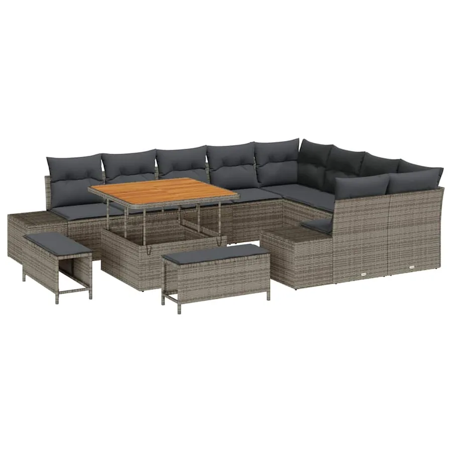 Ensemble de canapé de jardin avec coussin 12 pcs Gris polyrotin - 2