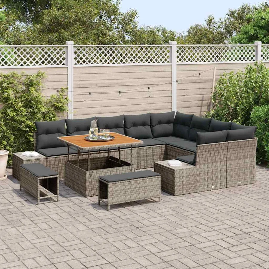 Ensemble de canapé de jardin avec coussin 12 pcs Gris polyrotin - 3