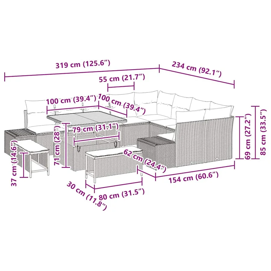 Ensemble de canapé de jardin avec coussin 12 pcs Gris polyrotin - 8