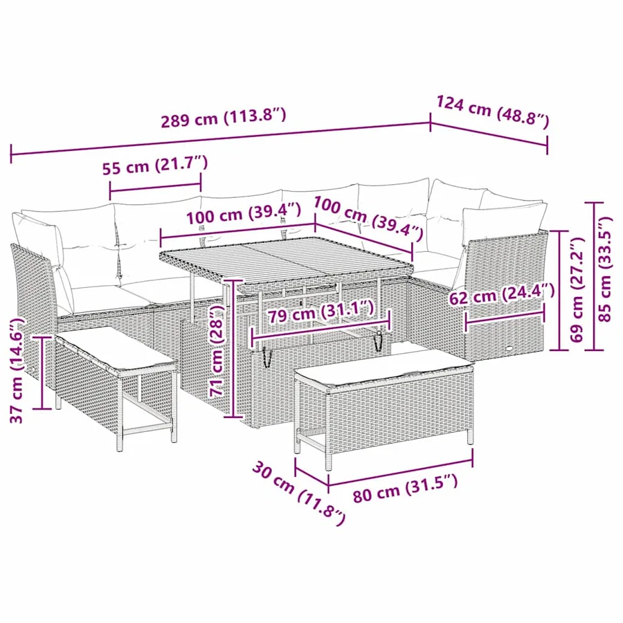 Ensemble de canapé de jardin avec coussin 9 pcs Gris - 12