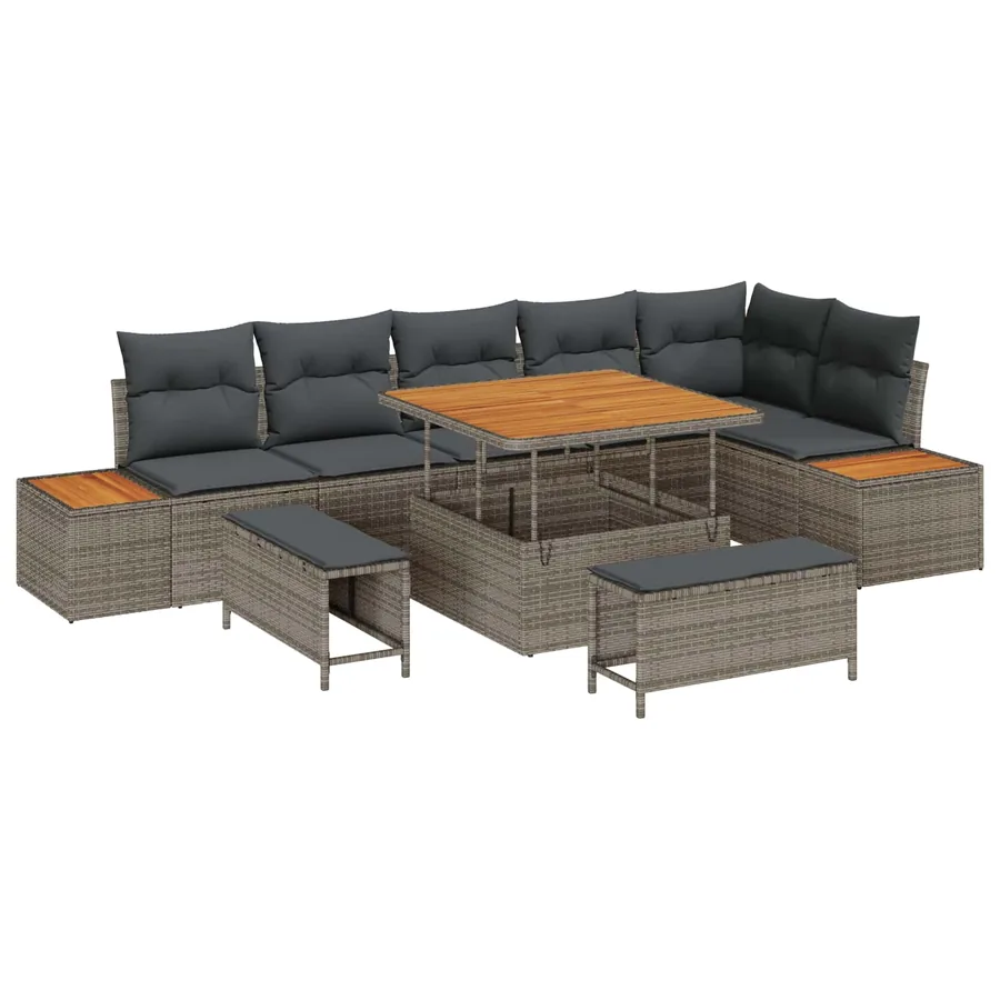 Ensemble de canapé de jardin avec coussin 9 pcs Gris - 2
