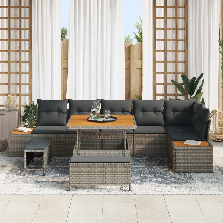 Ensemble de canapé de jardin avec coussin 9 pcs Gris - 3