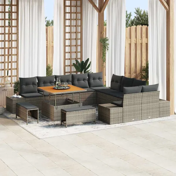 Ensemble de canapé de jardin 13 pcs Gris Poly rotin