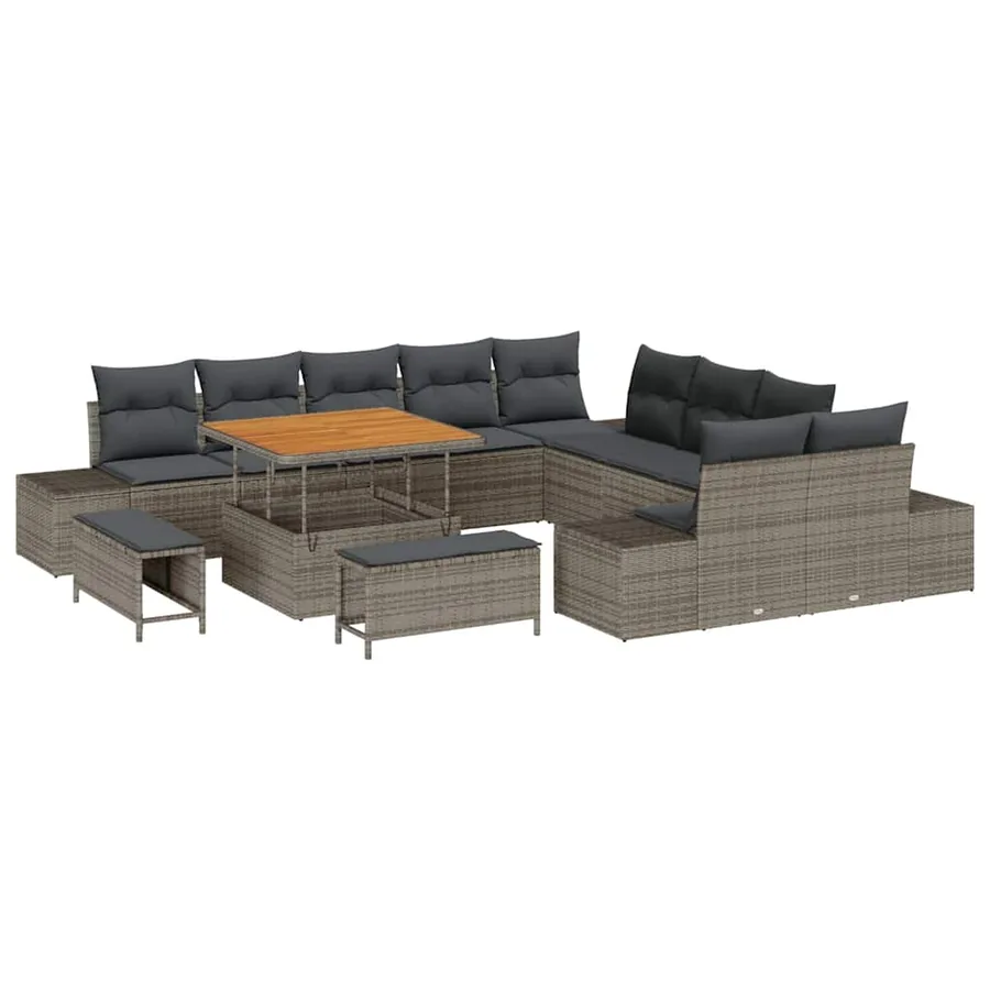 Ensemble de canapé de jardin 13 pcs Gris Poly rotin - 2