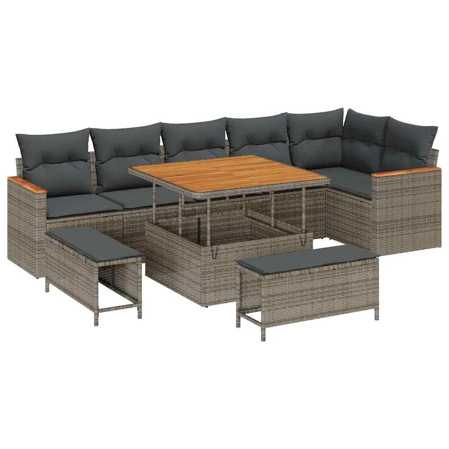 Ensemble de canapé de jardin avec coussin 9 pcs Gris Poly rotin - 2