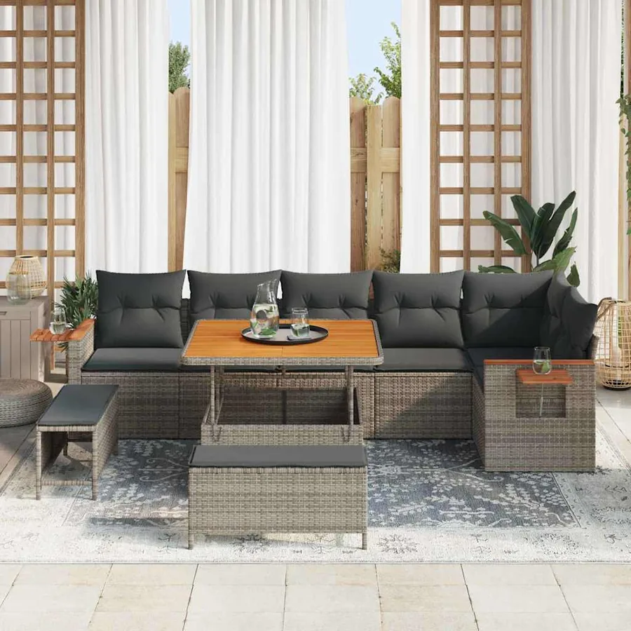 Ensemble de canapé de jardin avec coussin 11 pcs Gris polyrotin - 3